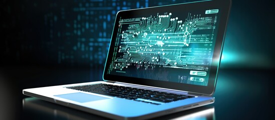 Software developer programming code on computer.
