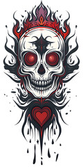 Wall Mural - Tribal Skull and Heart Tattoo traditional tattoo illustration