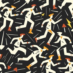 Canvas Print - Abstract Running People Pattern.