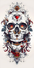 Tribal Skull and Tarot Cards Tattoo traditional tattoo illustration