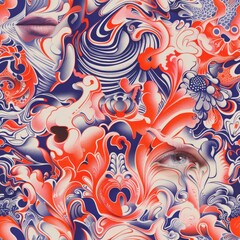 Canvas Print - Abstract Swirl Pattern with Eye and Lips.