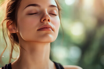 Wall Mural - Young woman doing breathing exercise