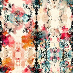 Canvas Print - Abstract Watercolor Pattern with Floral Motifs.
