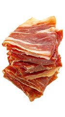 Wall Mural - Slices of Iberian ham stacked on a white background