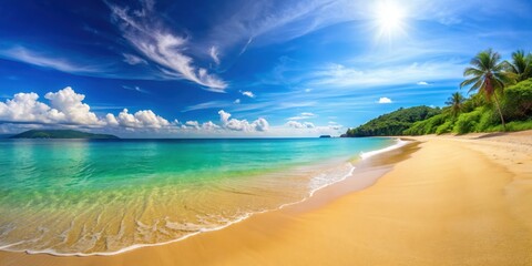 Wall Mural - Beautiful and sunny beach with clear blue waters and golden sand, beach, sunny, beautiful, seascape, ocean, shore