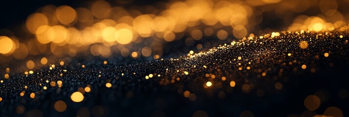 Poster - Abstract Golden Glitter Background - Abstract image of golden glitter on a black background. This image symbolizes luxury, elegance, celebration, and joy.