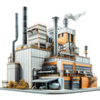 © komgritch - Industrial factory with smokestacks and machinery, isolated on white background, transparent background