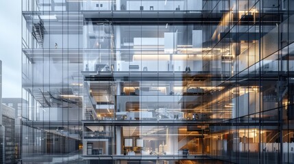 A modern building with glass windows reflecting the historical architecture