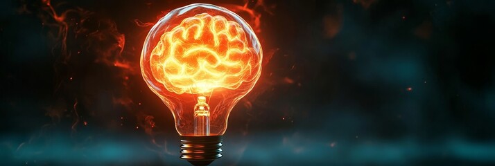 Sticker - Brain Power:  The Spark of Innovation - A light bulb with a burning brain inside represents the power of ideas, knowledge, creativity and inspiration.