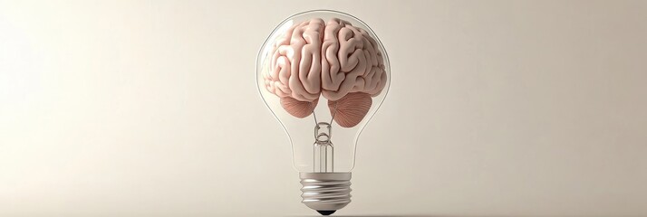 Sticker - Brain Power: Ideas and Innovation in a Lightbulb - A human brain inside a lightbulb, symbolizing creativity, intelligence, thinking, problem-solving, and inspiration.