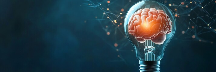 Sticker - Brainpower -  Lightbulb with a Human Brain Inside - This stock photo depicts a human brain inside a lightbulb symbolizing ideas, innovation, knowledge, intelligence, and creativity.