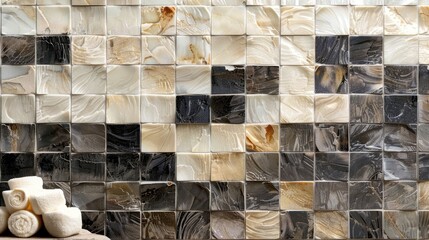 Wall Mural - Ceramic Wall Tiles for Home Decor in Dark and Cream Colors