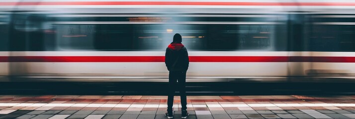 Poster - Man standing between speeding train cars