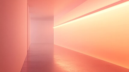 Poster - Minimalist Pink Corridor with Glowing Light - A minimalist pink corridor with a glowing light strip on the ceiling, symbolizing a path to success, clarity, inspiration, future, and innovation.