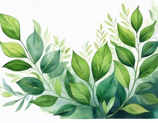 Poster - Watercolor painting showcasing detailed green leaves against a clean white background