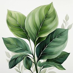 Poster - Green Leafy Plant on White Background. Printable Wall Art.