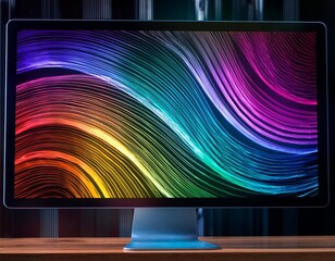 Wall Mural - A computer screen displaying a vibrant and colorful wave pattern, creating a visually striking digital display