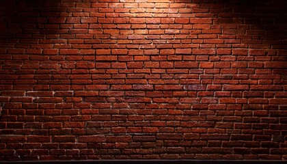 Wall Mural - An image of a brick wall illuminated by a single light source, casting a warm glow on the red bricks