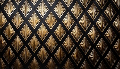 Canvas Print - Black and gold wallpaper featuring a diamond pattern for an elegant and modern interior design