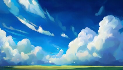 Wall Mural - A digital painting depicting a bright blue sky with puffy white clouds