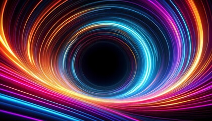 Wall Mural - Vortex of neon lights with black hole center isolated on black background, created with Generative Ai Technology