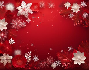 Poster - Red background with flowers and snowflakes