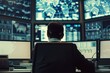 © Victor Bertrand - Person facing a wall of multiple computer screens in a control room, surrounded by data and strategic maps.