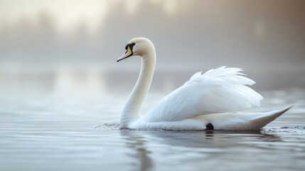 Wall Mural - A swan is swimming in a lake