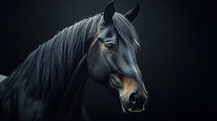 Wall Mural - A black horse with a brown nose and brown eyes