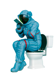 Wall Mural - astronaut reading a tablet on the toilet
