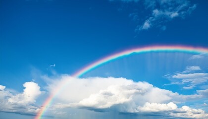 Wall Mural - rainbow in blue clear sky with clouds after the rain