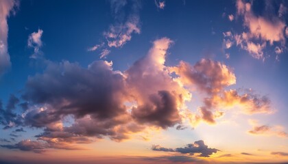 Poster - beautiful panoramic sky with glowing clouds at sunset