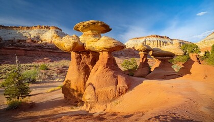 toadstool hoodoo rock formations in kanab utahtoadstool hoodoo rock formations in kanab utah are formed when the column rock is softer than the cap rock and therefore erodes faster they will eventual