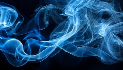 Wall Mural - soft ethereal blue smoke patterns swirling on a dark background