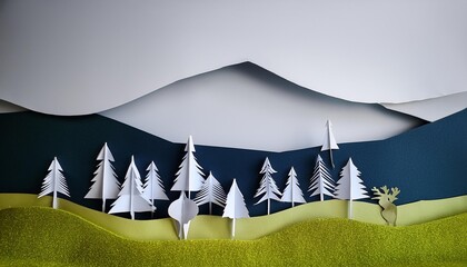 Wall Mural - paper sculpture nature landscape row long background