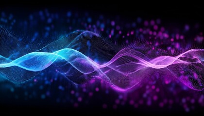 Wall Mural - purple and blue particles as sound wave abstract background