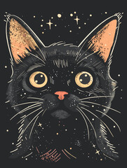 Wall Mural - Cute black cat. Hand drawn illustration for t-shirt.