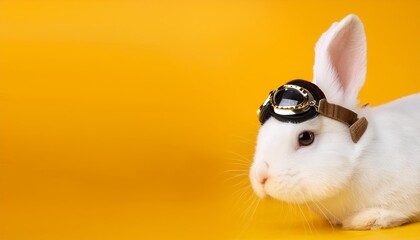 rabbit pilot over yellow background panoramic layout generative ai