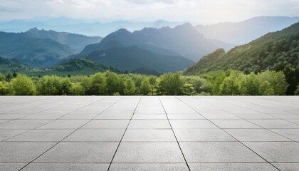 empty concrete floor with nature mountain background