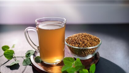 Wall Mural - fenugreek seeds or methi dana drink by soaking it in water overnight