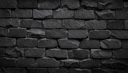 aged brick stone wall in dark black color tone close up view used as background with blank space for design gray color of modern style design decorative uneven cracked real stone wall surface