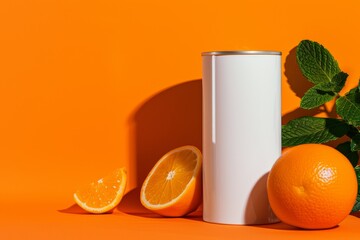 Close-up of orange slices laid out on a clean white table, forming a bright and refreshing background. Beautiful simple AI generated image in 4K, unique.