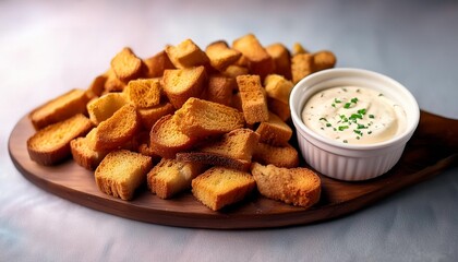 Poster - crunchy croutons with dip seasoning rusks spicy biscuits bruschetta crackers small fried bread snacks