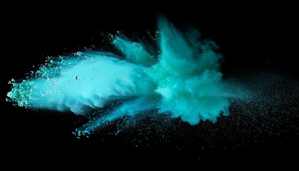 Wall Mural - cyan abstract powder explosion on a black background