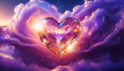 Wall Mural - a topaz heart gleaming with inner fire against a backdrop of swirling violet clouds