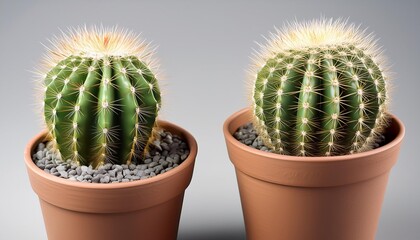 two similar looking cacti placed side by side in pots