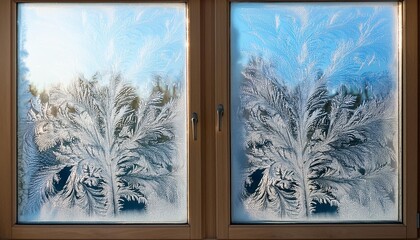 two windows with an icy frosty pattern on the glass