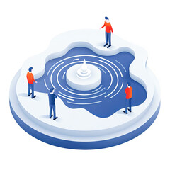 Wall Mural - 3d render isometric illustration business team looking at fountain project planning teamwork collabo