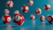 © practice  - 3D Render of Red and White Lottery Balls Featuring Numbers Against a Blue Background, Emphasizing Gambling and Luck