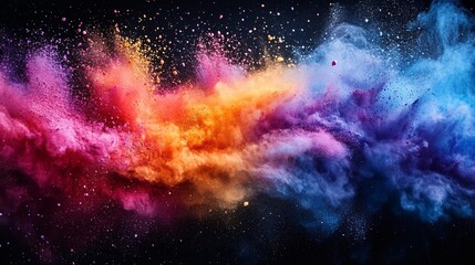 AI-Generated Rainbow Holi Paint Splash and Powder Explosion, Perfect for Colorful and Festive Imagery, Generative AI